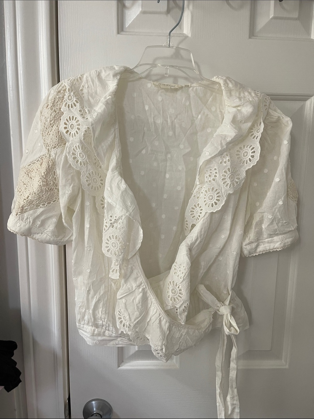 White Lace-Trim Wrap Blouse - Women's